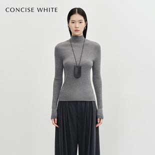 美丽诺羊毛竖纹高领针织内搭打底衫 CONCISE WHITE简白秋季