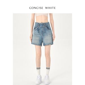 CONCISE-WHITE简白旗舰店 胶囊系列复古蓝高腰牛仔短裤秋冬