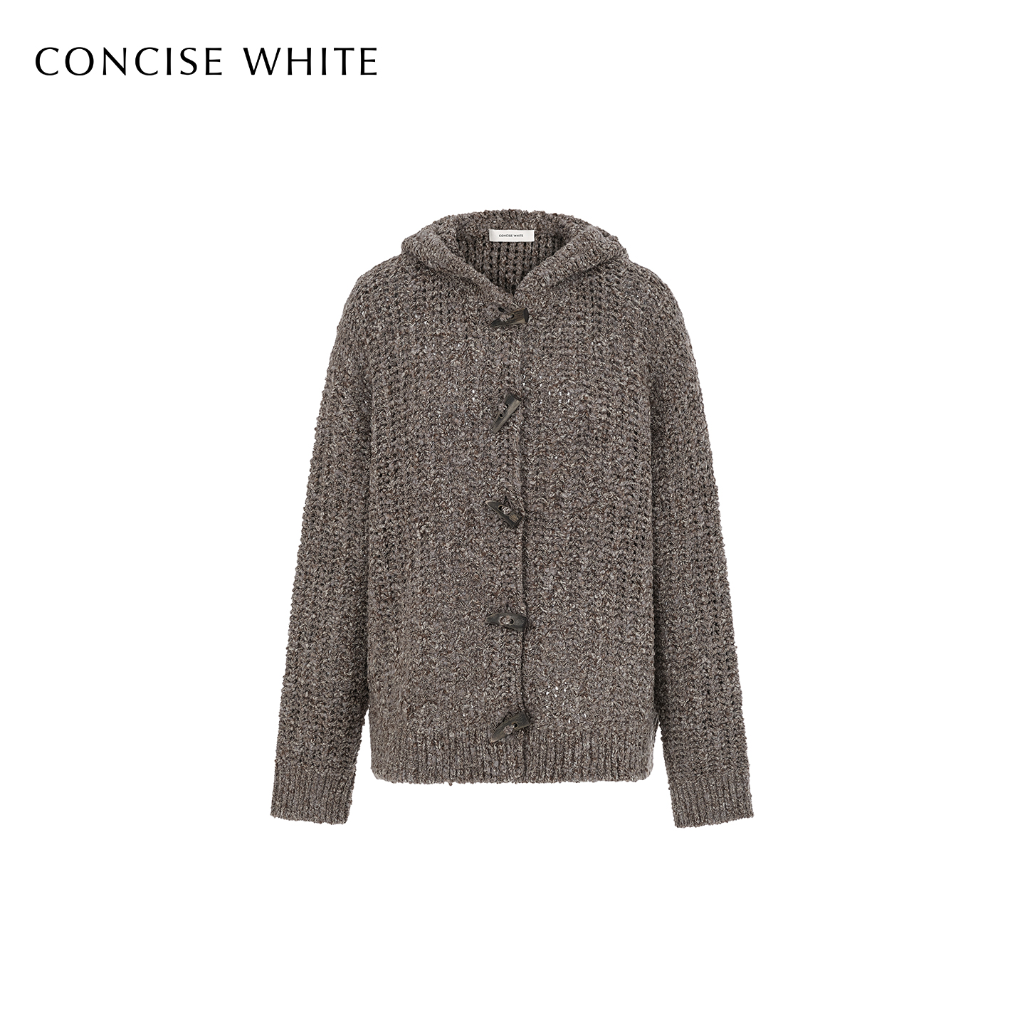 CONCISE-WHITE简白2025秋冬新品复古连帽羊毛毛衣针织开衫上衣女