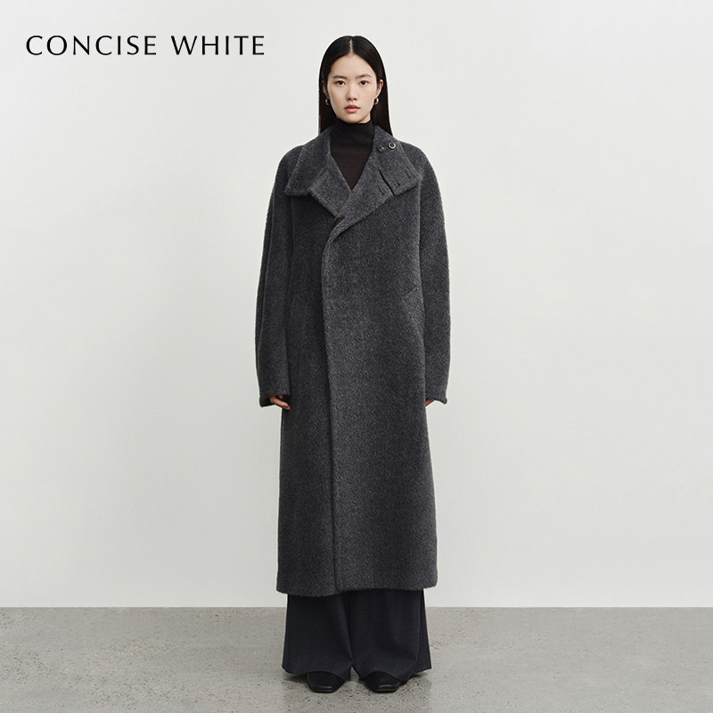CONCISE-WHITE羊毛毛呢大衣