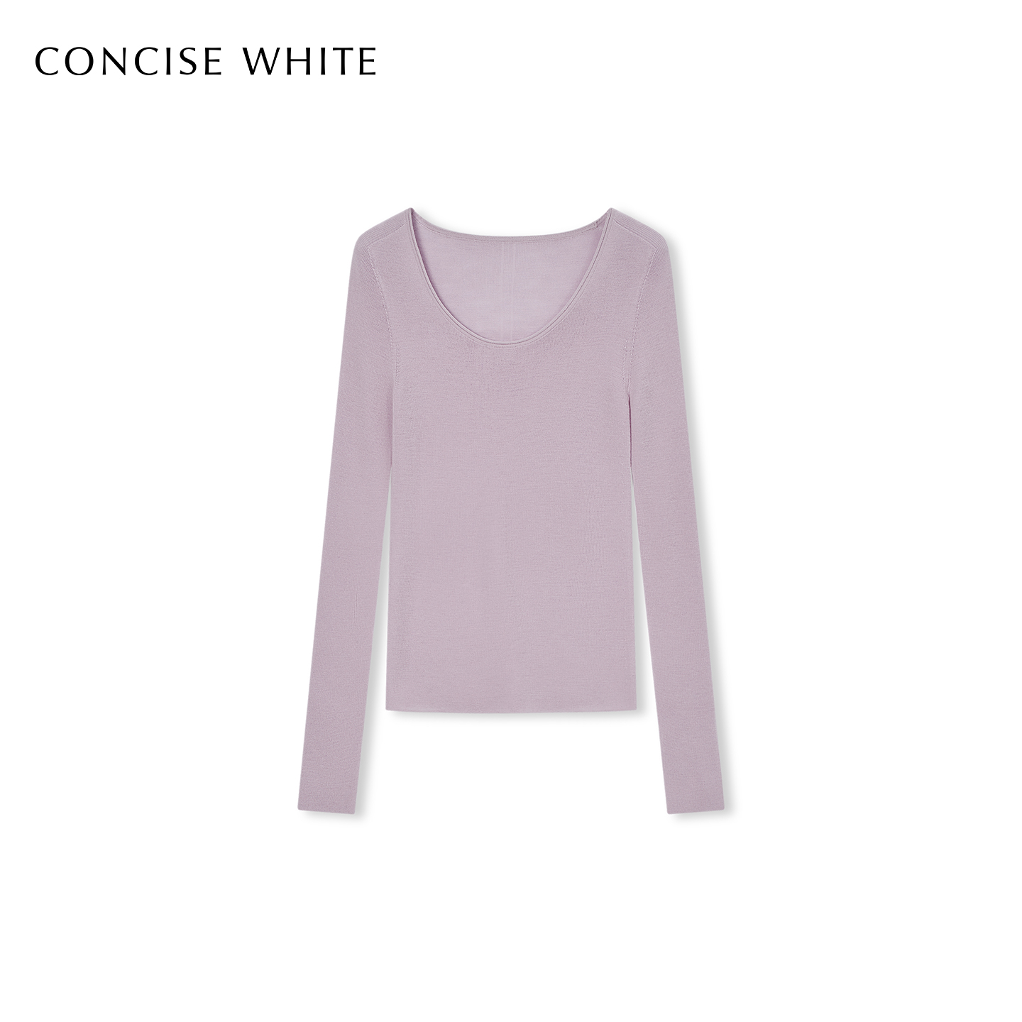 CONCISE-WHITE简白2025秋冬新款卷边U领打底衫羊毛针织修身上衣女