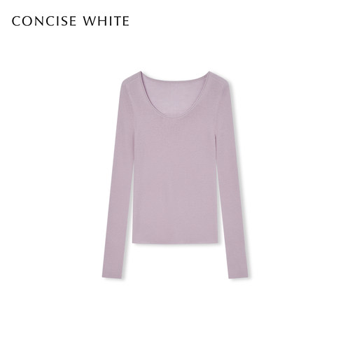 CONCISE-WHITE简白2025秋冬新款卷边U领打底衫羊毛针织修身上衣女