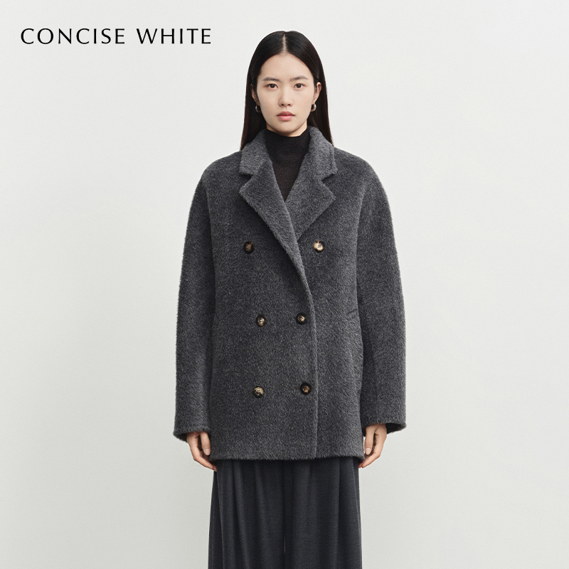 双排扣毛呢外套CONCISE-WHITE