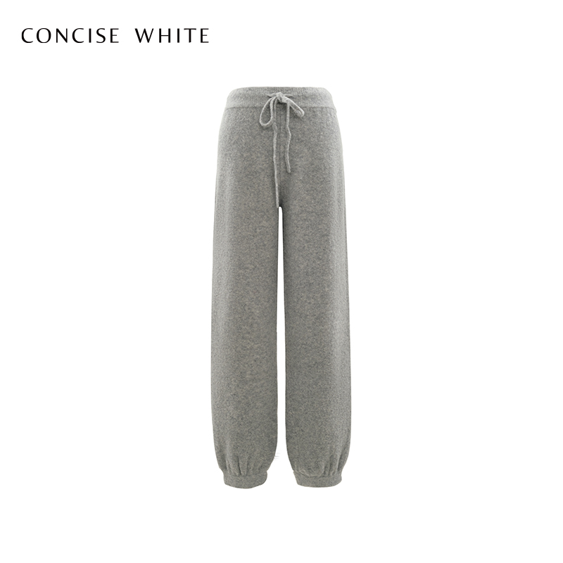 CONCISE-WHITE简白圈圈绒羊毛束脚休闲裤女23秋冬新品