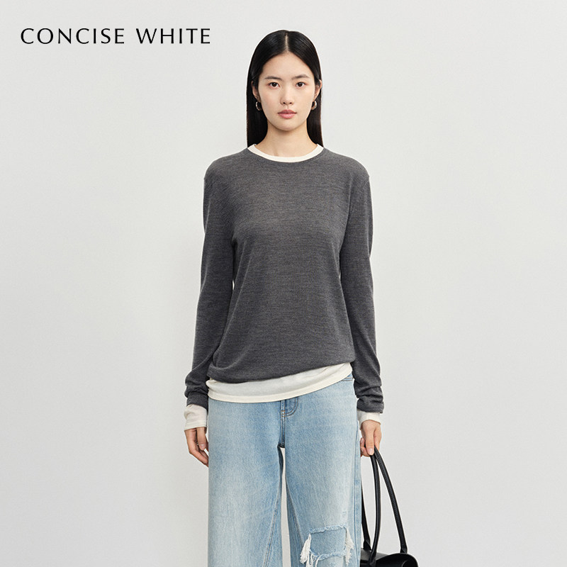 CONCISE-WHITE假两件拼色T恤