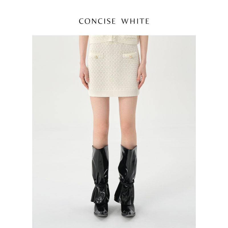 CONCISE-WHITE简白旗舰店 钩花小香针织半身裙2023夏季新款