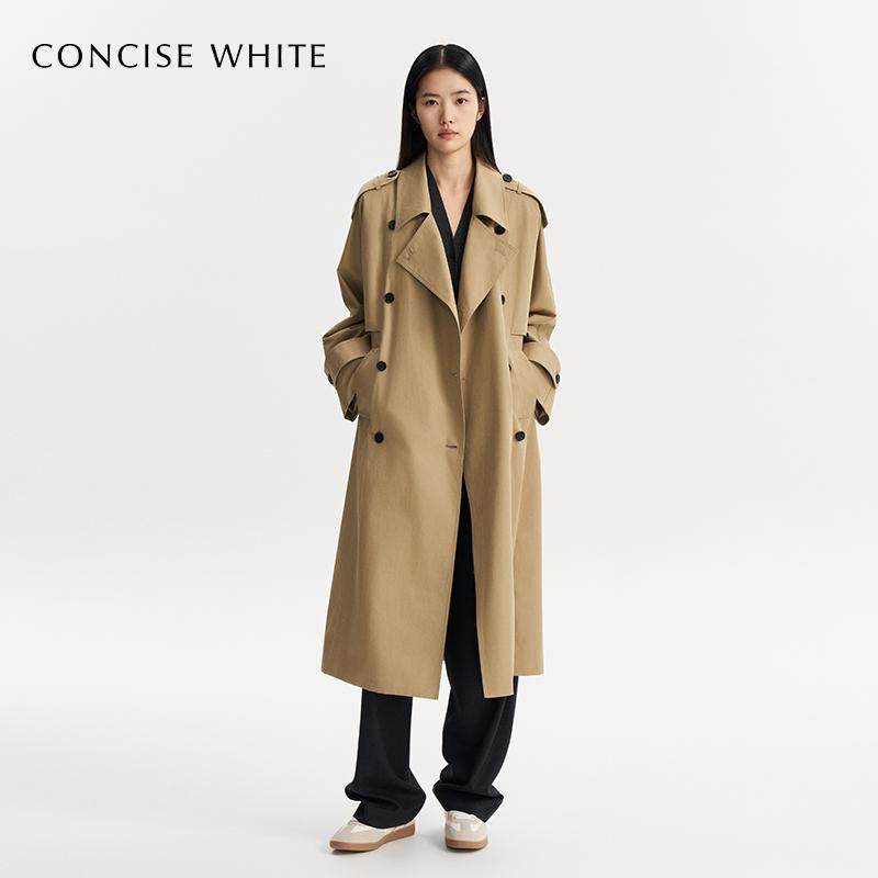 CONCISE-WHITE翻领系腰风衣