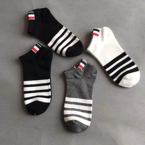 潮牌TB四道杠纯棉条纹短袜无骨袜