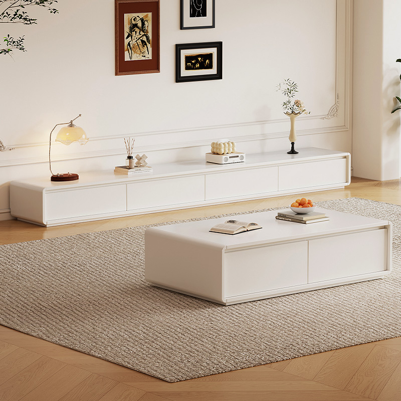 电视柜茶几组合2025新款奶油风客厅家用小户型实木落地电视机柜子