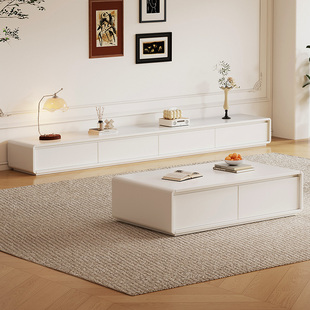 电视柜茶几组合2025新款奶油风客厅家用小户型实木落地电视机柜子