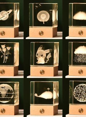 发光星空方形水晶夜灯桌面摆件送闺蜜实用男生日礼物女生圣诞礼物