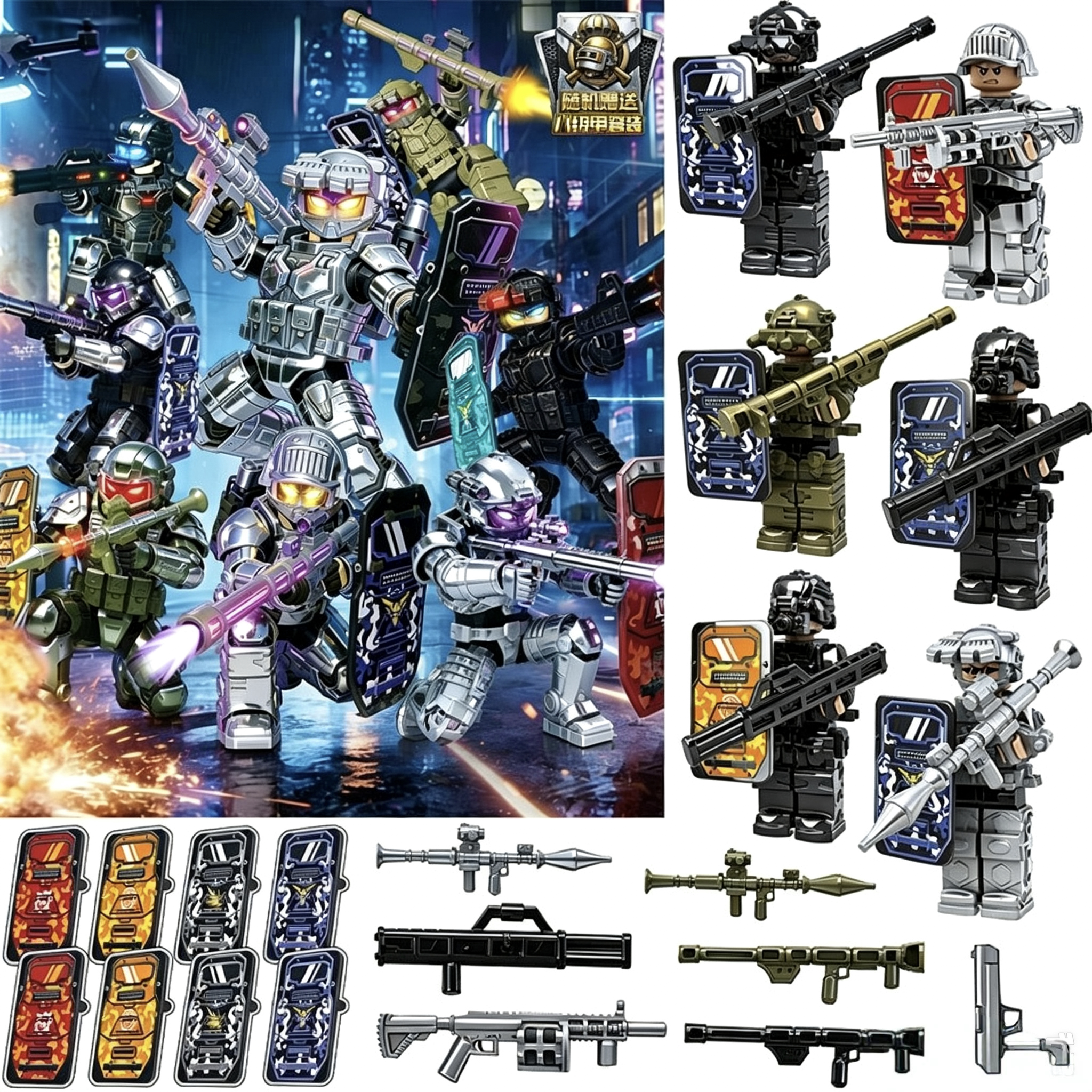 2026新款银甲特警军事人仔拼装积木特种兵人偶武器盾牌儿童玩具礼