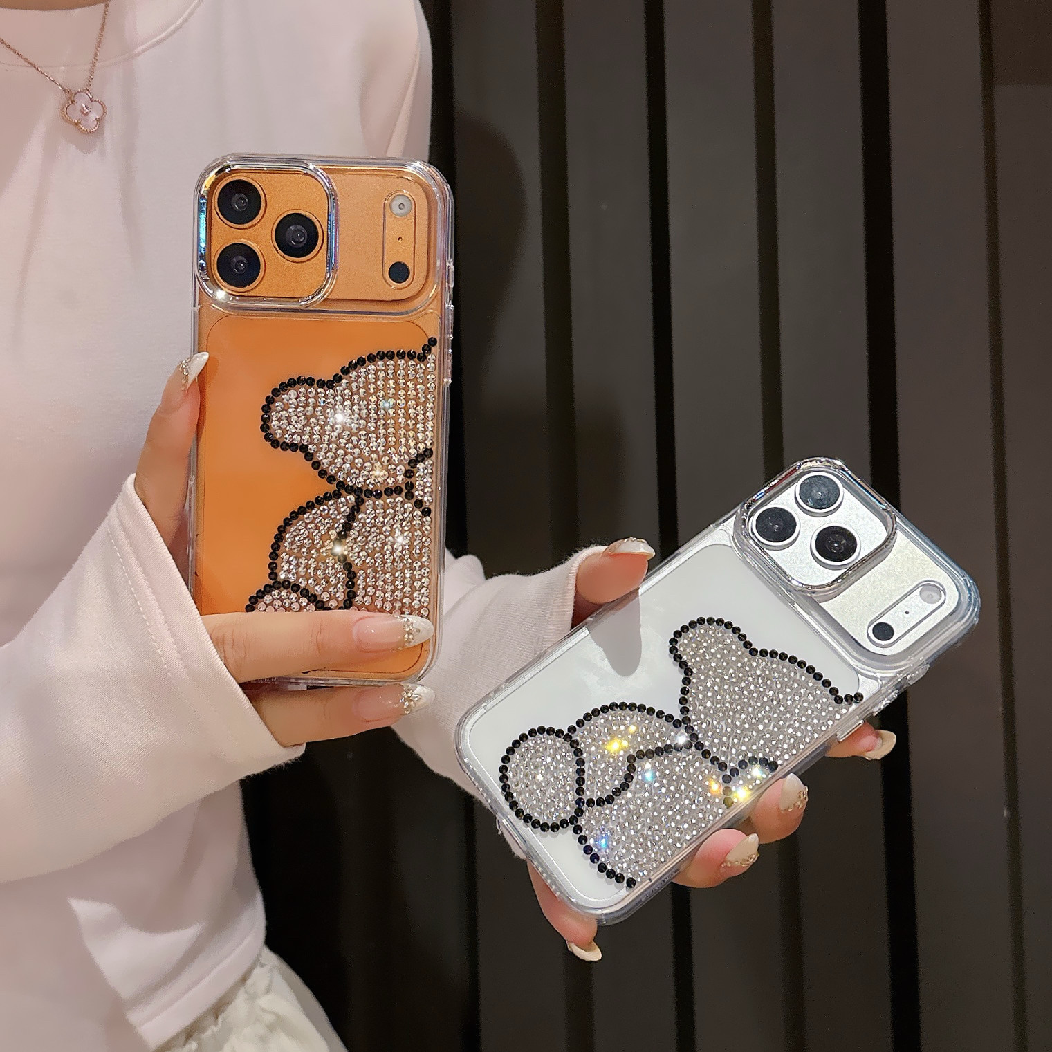 淳于亦时尚复古透明镶钻小熊适用苹果17promax手机壳15全包按键半包镜头壳14/13个性情侣硅胶壳16防摔保护壳