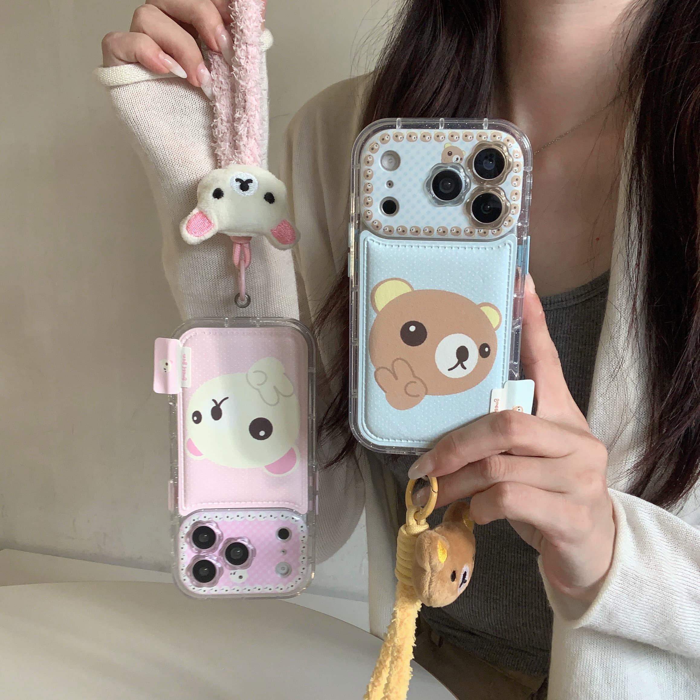 可爱轻松熊苹果17贴皮挂绳硅胶壳