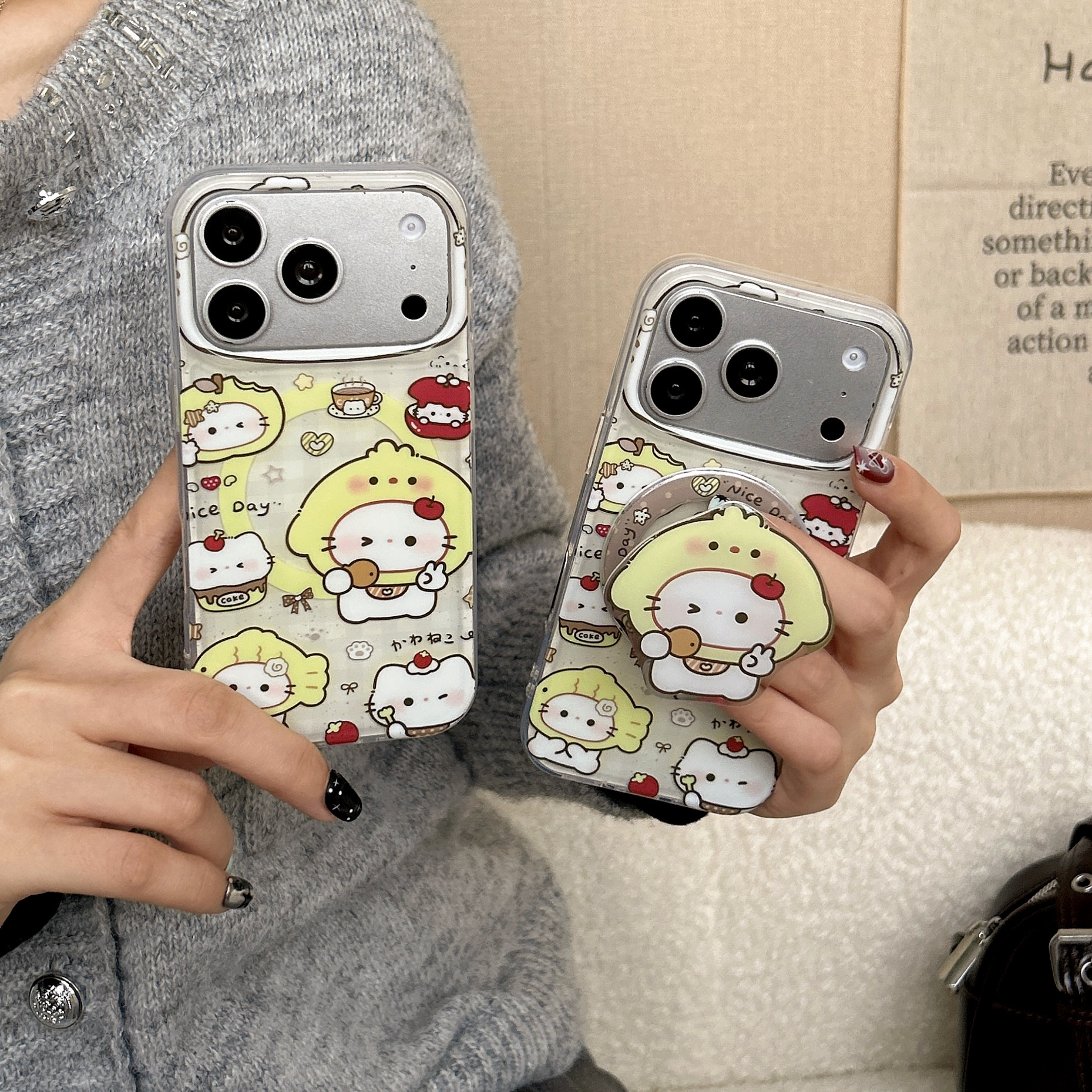 春日趣味满屏黄色柠檬鸡磁吸适用苹果17promax手机壳15全包按键大视窗14/13创意可爱柠檬鸡磁吸支架壳16保护