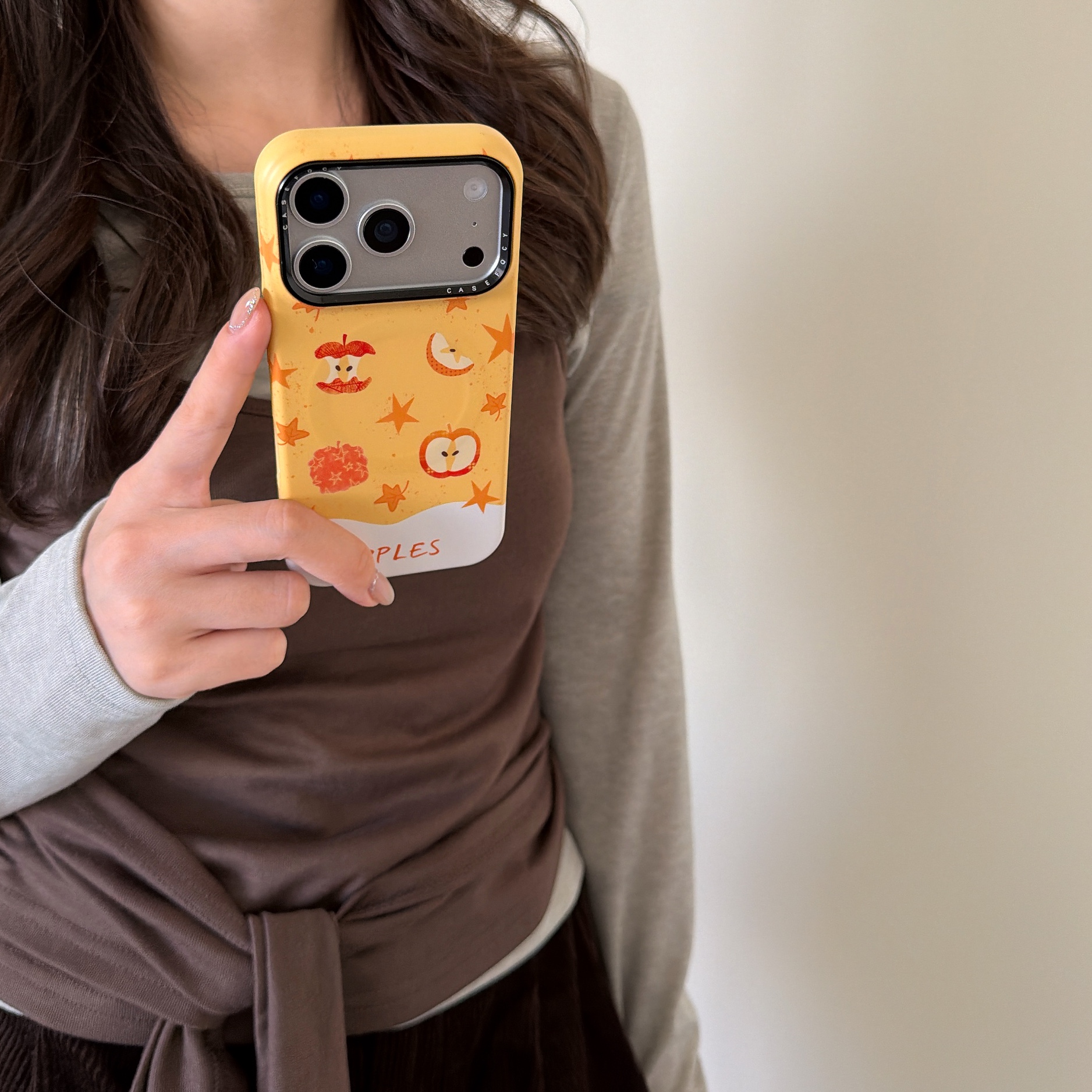 ins秋冬落叶苹果17全包按键支架