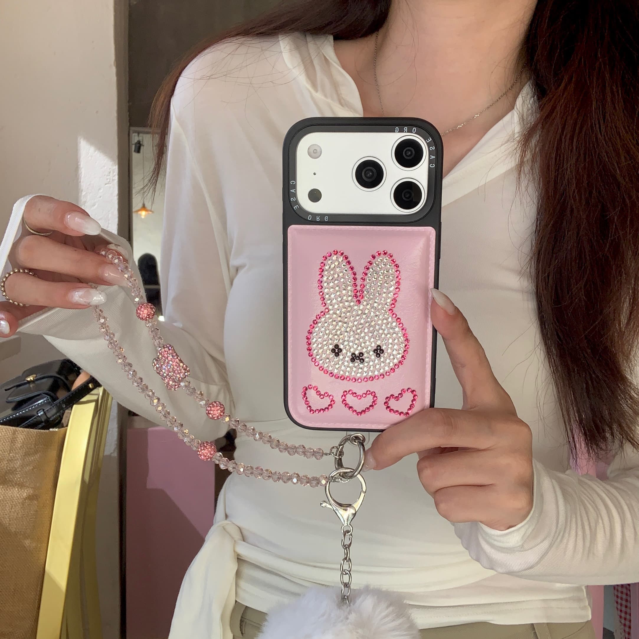 ins风闪钻线条凯蒂猫黑框边苹果