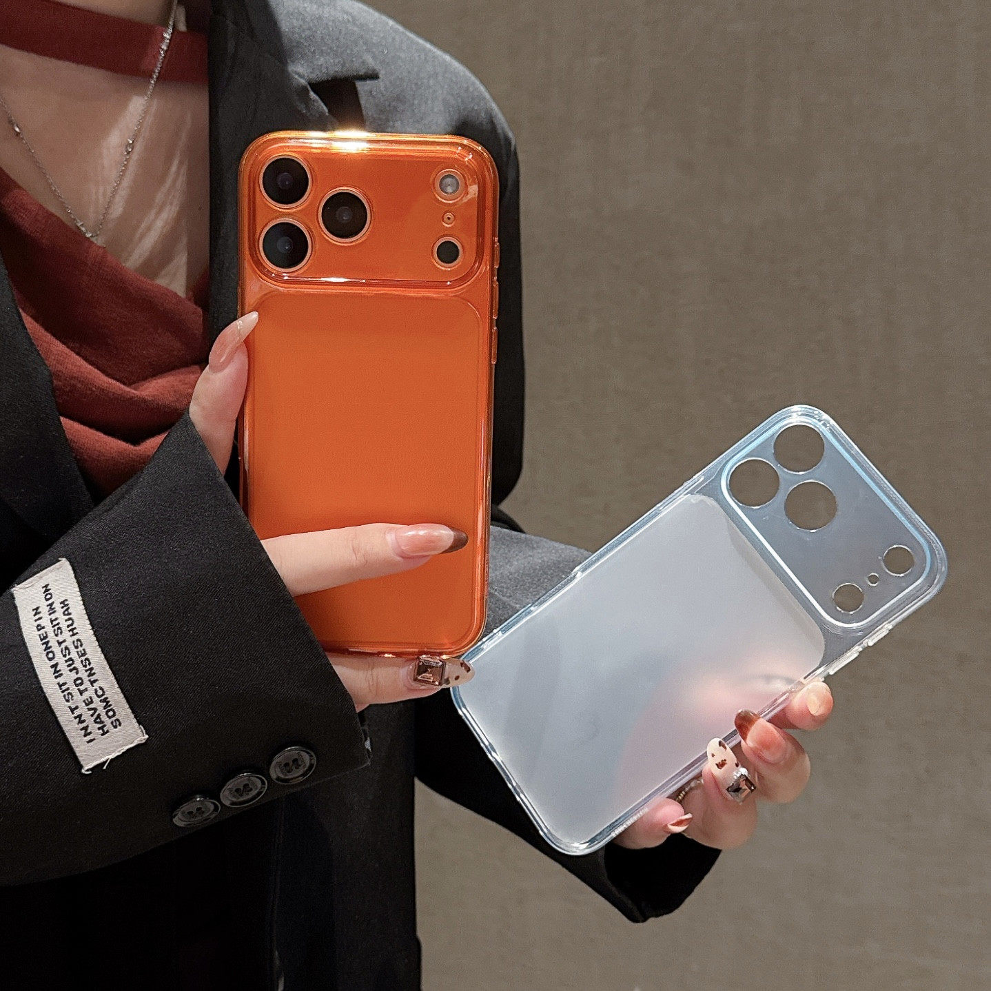 淳于亦ins韩系简约高级橙色适用苹果17promax手机壳15全包按键镜头透明壳14/13超薄镜头保护套16防摔保护壳