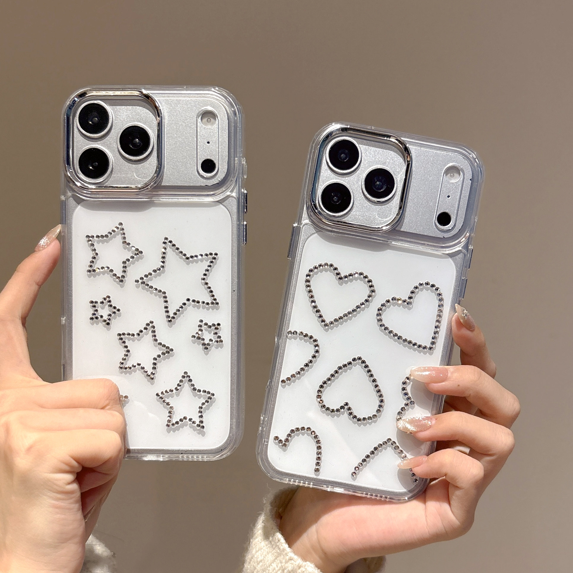 简约透明立体镶钻爱心五角星适用苹果17promax手机壳15全包按键半包镜头壳14/13创意不撞款硅胶壳16防摔保护