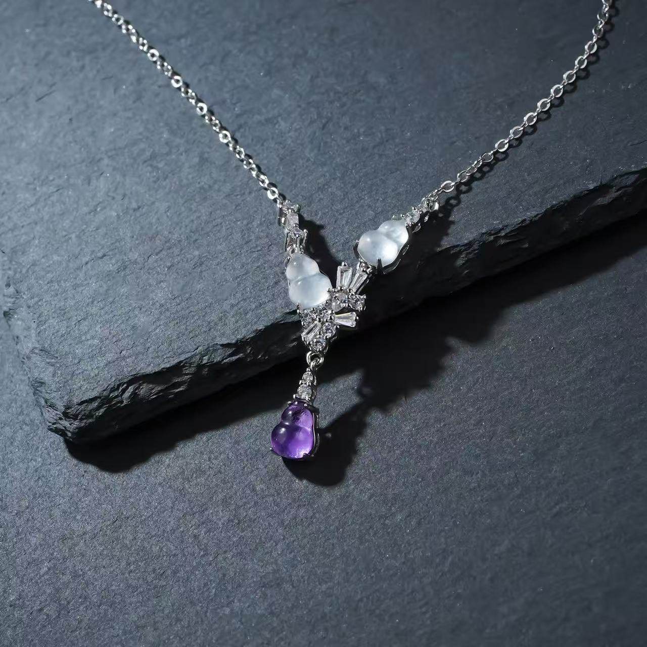 新中式天然紫水晶水沫玉福禄葫芦项链轻奢时尚小众气质百搭锁骨链