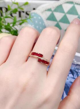 甜美镀18K玫瑰金色红宝石戒指