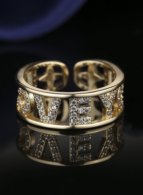 欧美潮流英文字母LOVE镶钻戒指