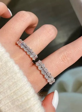 S925银爆闪鸽子蛋开口戒指女小众设计排钻简约气质高级感时尚指环