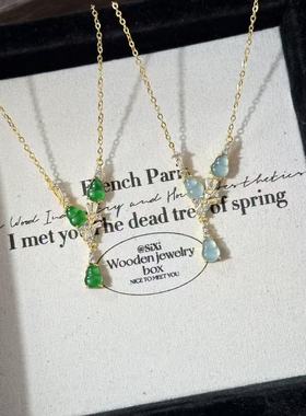 新中式天然蓝水翡翠三葫芦项链