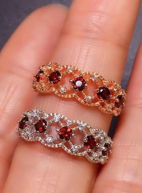 酒红色仿比克天然石榴石开口戒指