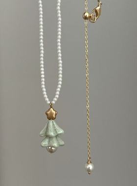 法式复古施家珍珠圣诞树项链