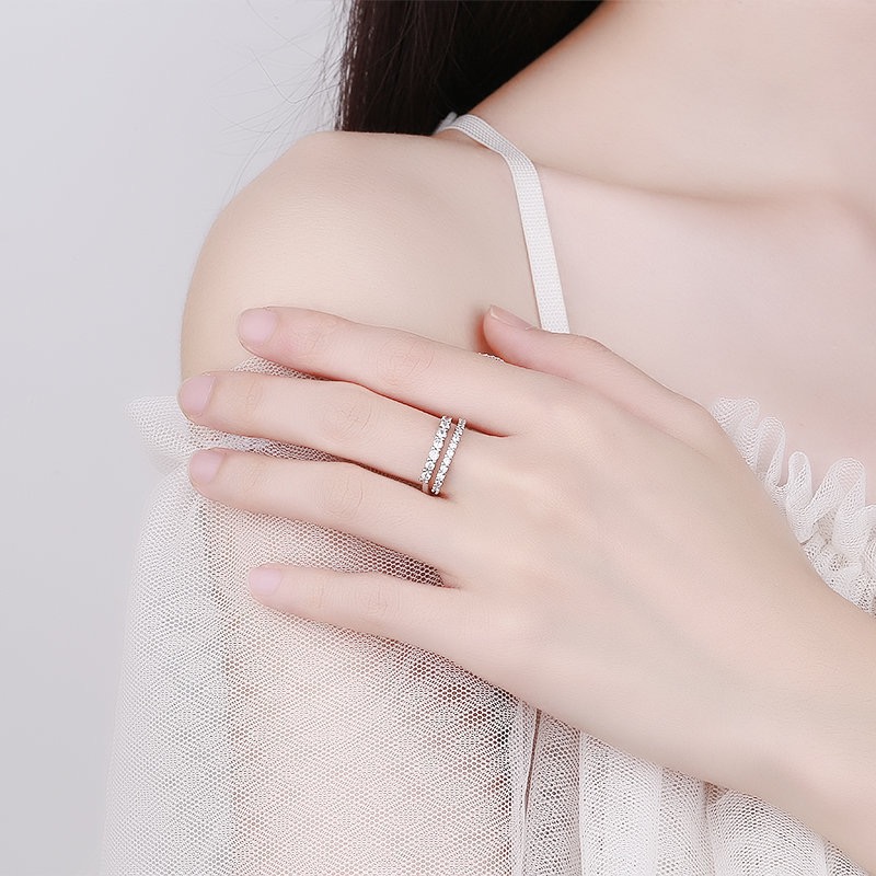 韩版经典简约镶钻活口戒指女小众设计时尚轻奢个性百搭冷淡风指环