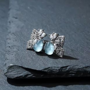 新中式镶钻蝴蝶天然翡翠时尚耳钉女简约小众设计个性轻奢百搭耳饰