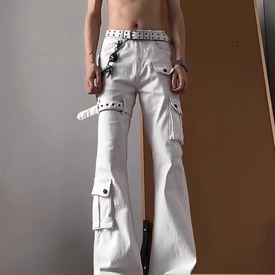 美式高街vibe风绑带微喇牛仔裤男
