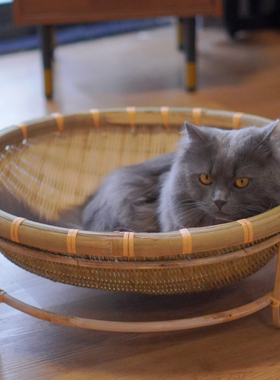 竹编猫窝降温神器四季通用藤编睡觉垫子网红吊床夏天凉窝夏季狗窝