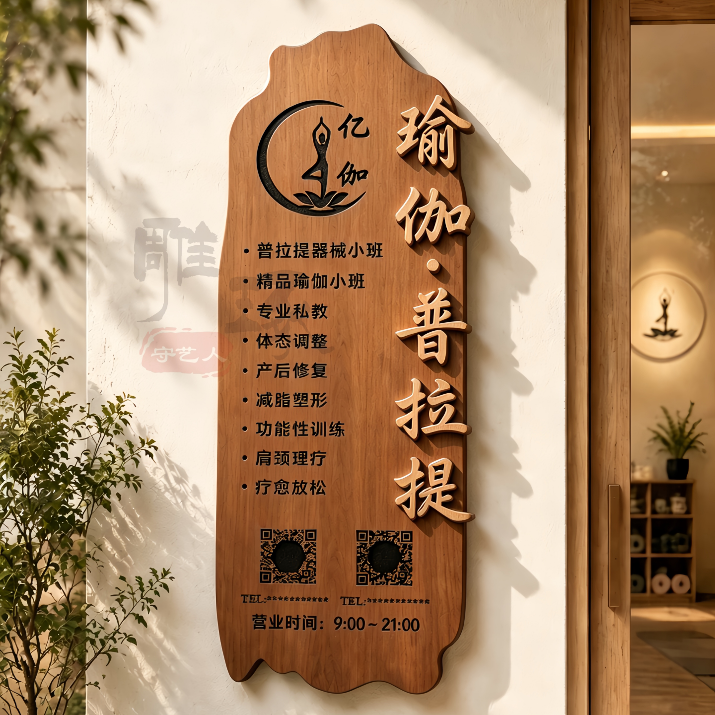 瑜伽馆实木门牌刻字广告牌招牌图片