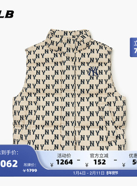 MLB官方 男女情侣老花满印羽绒马甲运动休闲潮新款DVM01