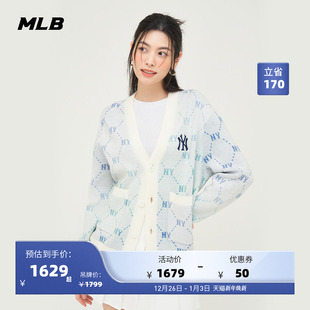 MLB官方情侣彩色钻石老花舒适针织开衫 KCM01 外套春夏KCM02