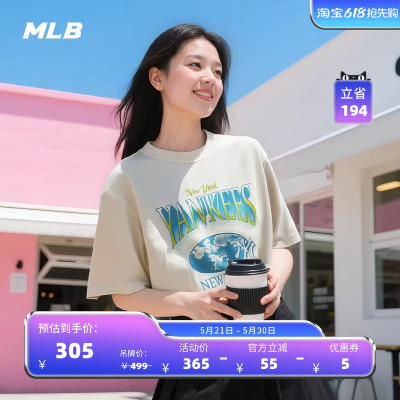 MLB官方 男女情侣复古胶片印花短袖宽松百搭潮流T恤夏季新款TSV61