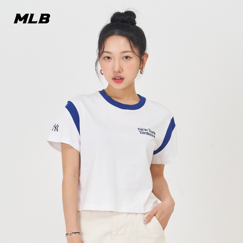 MLB官方 女款学院风短款T恤圆领撞色拼接纯棉短袖24夏季新款TSV03图片