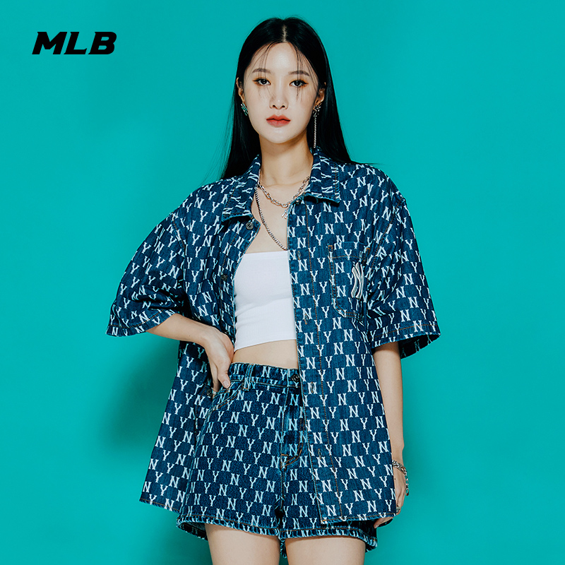 牛仔外套MLB复古牛仔衬衫