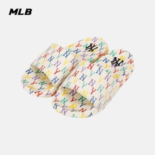 厚底鞋 MLB官方 男女復古老花拖鞋 情侶運動休閑彩色NY時尚 SHHM 夏季