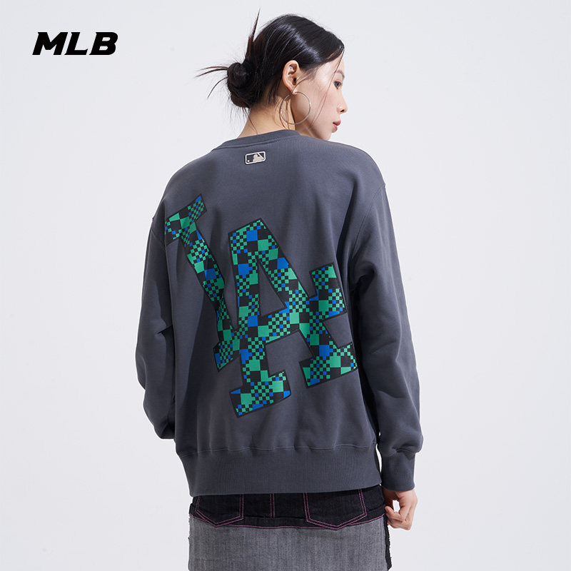棋盘格宽松印花卫衣运动衣MLB