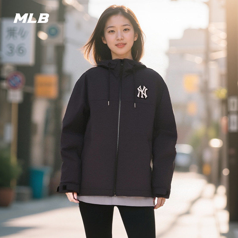 MLB官方 男女情侣大LOGO连帽防泼水夹克外套25春季新款WJB80