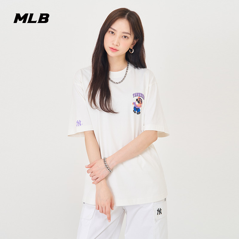 MLB官方男女情侣皱眉熊圆领短袖卡通俏皮运动T恤24夏季新款TSE02