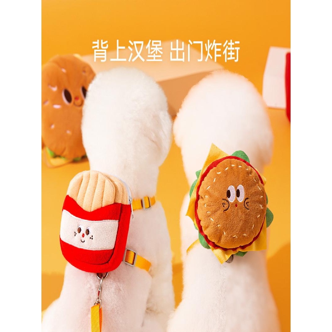 薯条背包狗狗牵引绳背心式自背包猫猫小型幼犬博美胸背带遛狗绳