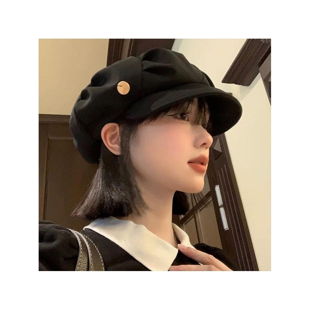 贝雷帽黑色2025新款春夏季显脸小报童鸭舌帽网红云朵八角帽子女LQ