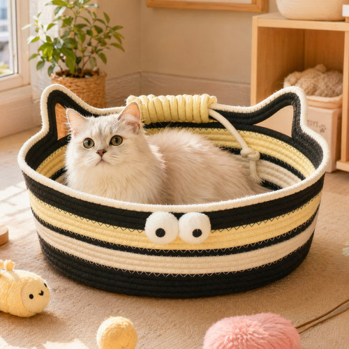 棉麻编织猫窝四季通用夏季透气猫床耐抓耐磨可水洗不掉屑猫咪睡窝