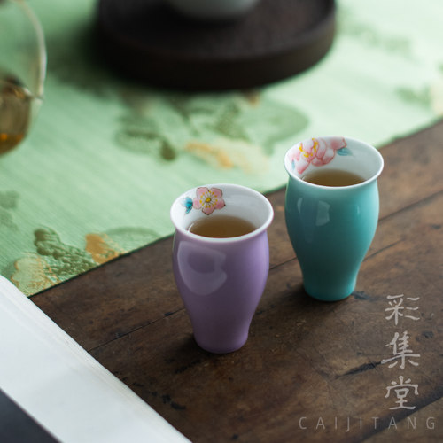 手绘细瓷小清新闻香美人杯