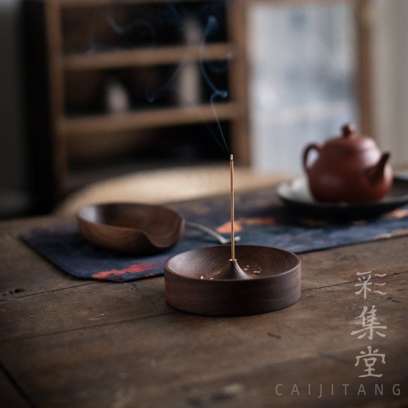 彩集堂  黑胡桃木圆形线香插底座整木创意香炉托室内实木禅意香托,餐饮具,茶道/香炉,淘宝优惠券,粉丝福利购,淘宝优惠卷