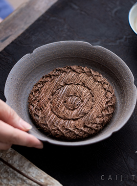 老岩泥壶承盘无釉质朴高温粗陶茶具花口茶壶托复古干泡台养壶垫子